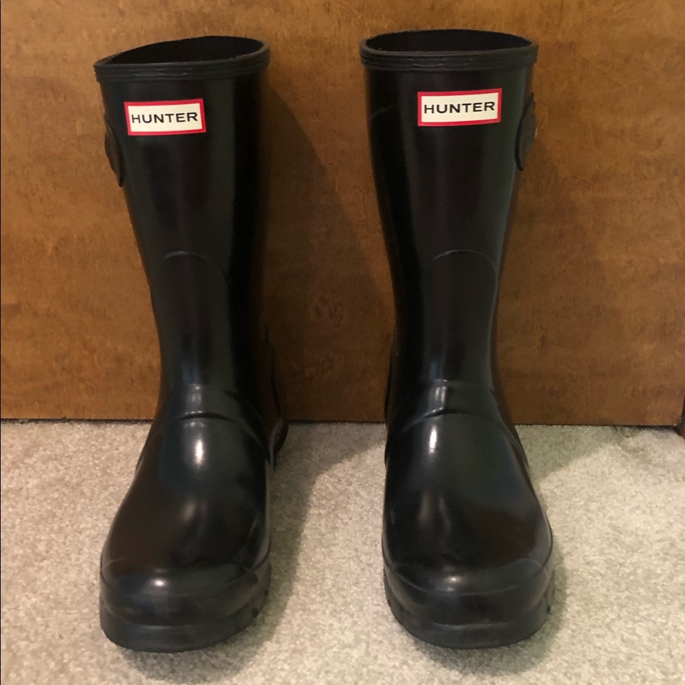 Black Short Gloss Hunter Rain Boots